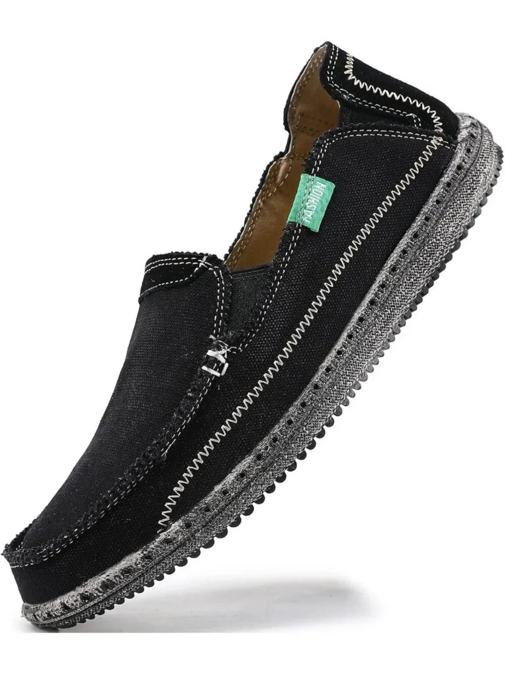 VILOCY Men's Black Rubber Canvas Slip On Loafers Drop Vintage Flat Casual Shoes